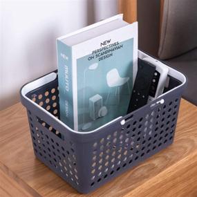 img 1 attached to JiatuA Plastic Storage Basket: Ultimate Portable Organizer 🗑️ for Bathroom, Dorm, Kitchen & Bedroom - Light Black
