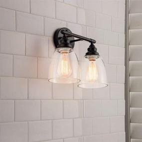 img 4 attached to 💡 2-Light Wall Sconce Vanity Lamp, Matte Black Vintage Porch Wall Fixture with Clear Glass Shade, Modern Bathroom Lights for Dressing Table Hallway Living Room, Bulb Not Included