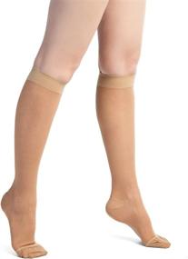 img 2 attached to 🧦 EvoNation Women's USA Made Sheer Compression Socks 15-20 mmHg - Moderate Pressure Medical Quality Knee High Support Stockings Hose for Circulation and Travel (Medium, Tan Nude Beige)