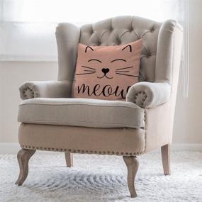 img 1 attached to 🐱 Moslion Cute Cat Face Pillow Cover: Decorative Throw Pillow Case with Meow Smile, 18x18 Inch, Cotton Linen Cushion Cover for Sofa, Bedroom, and More! (Pink)