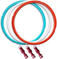 3-pack silicone sealing rings with 3 float valves - savory sky blue, sweet cherry red, and common transparent white логотип
