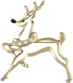 img 1 attached to 🦌 LUX ACCESSORIES Festive Gold Tone Reindeer Xas Brooch Pin with Red and Green Rhinestones