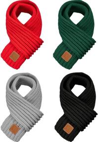 img 4 attached to 🧣 Уютная зимняя необходимость: 4-х частное однотонное детское вязаное шарфик для мальчиков и девочек
