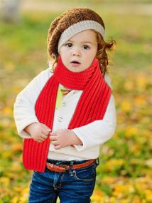 img 1 attached to 🧣 Уютная зимняя необходимость: 4-х частное однотонное детское вязаное шарфик для мальчиков и девочек