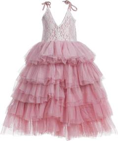 img 4 attached to Flower Strap Tiered Dresses Champagne Girls' Clothing and Dresses