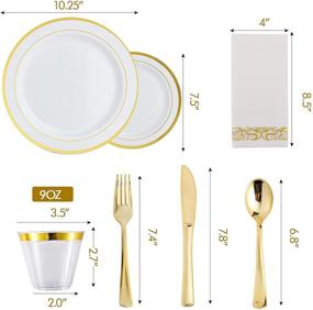 img 3 attached to 175PCS Gold Disposable Dinnerware Sets for Party Halloween 25 Guests with 25 Dinner Plastic Plates, 25 Dessert Plates, 25 Linen-Like Gold Paper Napkins, and 25 Plastic Silverware Sets – Plastic Dinnerware Set