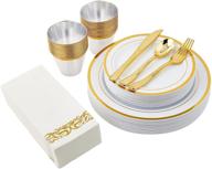 175pcs gold disposable dinnerware sets for party halloween 25 guests with 25 dinner plastic plates, 25 dessert plates, 25 linen-like gold paper napkins, and 25 plastic silverware sets – plastic dinnerware set logo