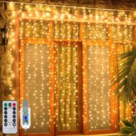 🎄 ollny christmas curtain lights fairy twinkle led string lights 6.6ft 8 lighting modes usb remote dimmable warm white window wall hanging light for xmas tree bedroom wedding party home outdoor indoor логотип