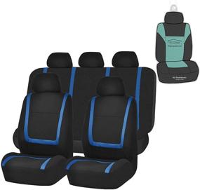 img 4 attached to FH Group FB032115 Flat Cloth Full Set Bucket Seat Covers - Airbag Compatible & Split Ready - Black/Blue Color w/ Gift - Universal Fit for Cars, Autos, Trucks, SUVs