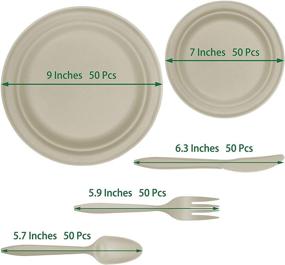 img 3 attached to Набор посуды на 250 предметов Fuyit - Биоразлагаемые пластиковые столовые приборы из сахарного тростника для экологичных вечеринок, пикников, барбекю и кемпинга.