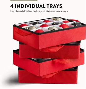 img 2 attached to 🎄 Large Ornament Storage Box with Trays - Premium Christmas Organizer - 4-inch Compartments - Holds 36 Holiday Ornaments - Tear-Proof 600D Oxford Material - Red (Ornament Box with Trays)