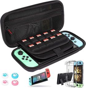 img 4 attached to Nintendo Switch Portable Carry Case + 2 Tempered Glass Screen Protectors - GIM 🎮 Hard Shell Protective Cover Travel Bag with 20 Dockable Game Cartridge Slots and 4 Thumbstick Caps