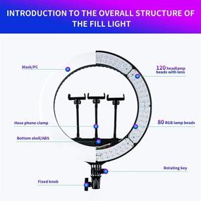 img 3 attached to Комплект кольцевой лампы OVEHEL RGB диаметром 18 дюймов - Кольцевые светодиодные лампы с диммером 3000K-6500K, 10 уровней яркости до 5000 люкс, кольцевая лампа с подставкой, держатель для телефона и iPad/камеры, беспроводной пульт - идеально для прямых трансляций, макияжа, блогинга.