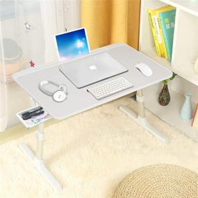 img 4 attached to 👩 Versatile Adjustable Laptop Desk: MGsten Portable Standing Bed Table with Storage Drawer - Ideal for Eating, Working, Gaming, and More!