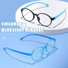 img 3 attached to 👓 2 Pack Kids Blue Light Blocking Glasses - UV Protection & Anti-Eyestrain TR90 Flexible Glasses for Boys & Girls (Ages 3-10) - Black Blue & Transparent Blue