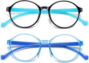 img 4 attached to 👓 2 Pack Kids Blue Light Blocking Glasses - UV Protection & Anti-Eyestrain TR90 Flexible Glasses for Boys & Girls (Ages 3-10) - Black Blue & Transparent Blue