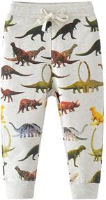 img 4 attached to HUAER Boys Cartoon Dinosaur Monkey Cotton Sweatpants with Drawstring Elastic Waist