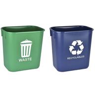 acrimet 13qt plastic wastebasket bin set for recycling and waste - green and blue (pack of 2) logo