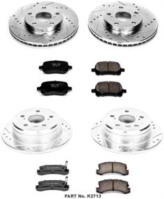 img 2 attached to Набор тормозных колодок и роторов для улучшенной производительности: Power Stop K2713 Передние 🔥 и Задние З23 Карбоновые Тормозные Колодки с Набором Сверленых и Шлицевых Тормозных Роторов