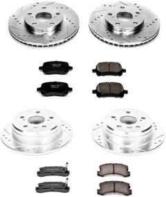 img 1 attached to Набор тормозных колодок и роторов для улучшенной производительности: Power Stop K2713 Передние 🔥 и Задние З23 Карбоновые Тормозные Колодки с Набором Сверленых и Шлицевых Тормозных Роторов