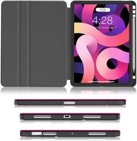 img 2 attached to 📱 Soke Case for iPad Air 4th Generation 2020 - Hot Pink, Pencil Holder, Shockproof, Stand Folio, Touch ID Compatible