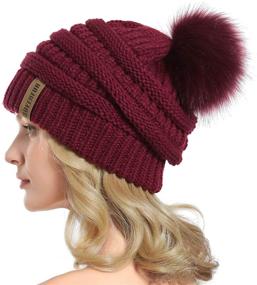 img 4 attached to ❄️ Winter Warmth with QUEENFUR Women Knit Slouchy Beanie: Baggy Hat with Faux Fur Pompom for a Stylishly Cozy Look