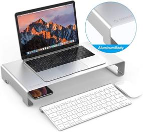 img 2 attached to 🖥️ ORICO Aluminum Monitor Stand with Keyboard Storage Space - Unibody Computer Riser for PC, Laptop, Printer - Desktop Stand Base up to 27" Screens