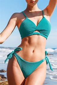 img 1 attached to 👙 CUPSHE Women's V Neck Teal Bikini Set: Adjustable Straps Two Piece Swimsuits