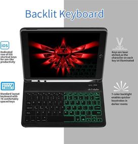 img 1 attached to 💻 Detachable Wireless Keyboard iPad Case - Compatible with 10.2 Inch 9th Generation 2021/8th Gen 2020/7th Gen 2019 & Air 3rd Gen 10.5 - Silver, 7 Color Backlit, Pencil Holder