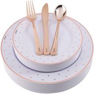 🌹 wellife 125-piece set of rose gold disposable plates and plastic silverware: 25 dinner plates (10.25 inch), 25 salad plates (7.5 inch), 25 knives, 25 forks, 25 spoons логотип