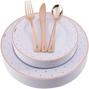 img 4 attached to 🌹 WELLIFE 125-Piece Set of Rose Gold Disposable Plates and Plastic Silverware: 25 Dinner Plates (10.25 inch), 25 Salad Plates (7.5 inch), 25 Knives, 25 Forks, 25 Spoons