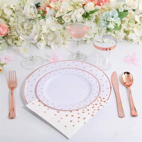 img 1 attached to 🌹 WELLIFE 125-Piece Set of Rose Gold Disposable Plates and Plastic Silverware: 25 Dinner Plates (10.25 inch), 25 Salad Plates (7.5 inch), 25 Knives, 25 Forks, 25 Spoons