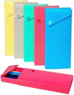 🖍️ slider pencil case - sliding pens and pencils holder with snap button closure - for school, home, office - multiple assorted colors - (pack of 6) logo