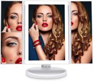 portable makeup vanity mirror with 72 led lights, touch screen, and 3x magnification - 3 color lighting modes and 180° rotation logo