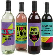 🍷 retro charm: 1990s wine party decorations - set of 4 bottle label stickers logo