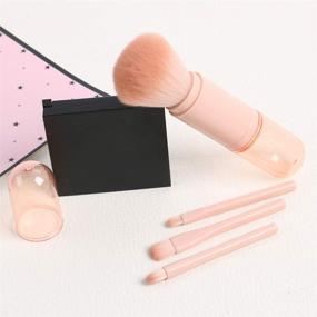 img 1 attached to 💄 Compact Pink Makeup Brush Set - 4 in 1 Portable Travel Brushes for Lips, Highlight, Eyeshadow, and Foundation – Retractable Mini Facial Cosmetic Kit