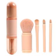 💄 compact pink makeup brush set - 4 in 1 portable travel brushes for lips, highlight, eyeshadow, and foundation – retractable mini facial cosmetic kit logo