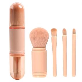 img 4 attached to 💄 Compact Pink Makeup Brush Set - 4 in 1 Portable Travel Brushes for Lips, Highlight, Eyeshadow, and Foundation – Retractable Mini Facial Cosmetic Kit