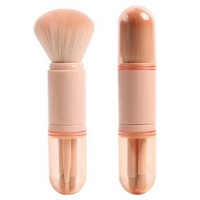 img 2 attached to 💄 Compact Pink Makeup Brush Set - 4 in 1 Portable Travel Brushes for Lips, Highlight, Eyeshadow, and Foundation – Retractable Mini Facial Cosmetic Kit