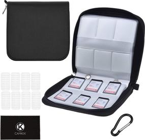 img 4 attached to 📸 SD Card Case - Stores 88x SD, SDHC, Micro SD, Mini SD & 4X CF - Holder with 88 Slots (8 Pages) - Storage & Travel Friendly - Includes Microfiber Cleaning Cloth, Carabiner, Labels (Black)