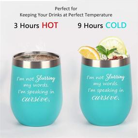 img 2 attached to 🍷 Qtencas Funny Wine Tumbler: Cursive Speaking in Style! Perfect Christmas Gift for Women Friends & Sisters - 12 Oz Insulated Stainless Steel Tumbler with Lid and Straw (Mint)