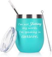 🍷 qtencas funny wine tumbler: cursive speaking in style! perfect christmas gift for women friends & sisters - 12 oz insulated stainless steel tumbler with lid and straw (mint) логотип