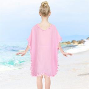 img 3 attached to 🧜 Chiffon Unicorn Mermaid Cover-up Beach Swimsuit Coverup with Pompom Tassel for Kid Girls