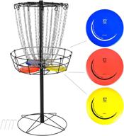 👑 crown me disc golf basket target with 3 discs: portable metal golf goals baskets with 24-chain design logo