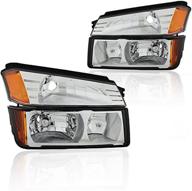 2002-2006 chevy avalanche 1500 2500 replacement headlights assembly gcval02-a4 with chrome housing and clear lens - driver & passenger side logo