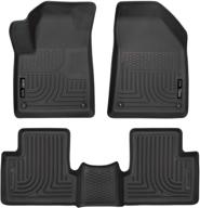 🚗 husky liners - 99091 - weatherbeater floor mats for 2015-21 jeep cherokee, front & 2nd seat, black logo