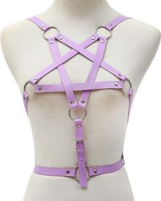 img 3 attached to 🖤 Punky Goth Strappy Purple Body Harness for Women - EXCEEDEGO Pentagram Cage