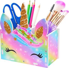 img 4 attached to 🦄 ICOSY Unicorn Pencil & Pencil Holder for Kids Girls - Desk Organizer & Makeup Brush Holder - Unicorn Desk Supplies Storage - Ideal Unicorn Gift for Girls