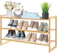 👞 bamboo 3 tier shoe rack: compact stackable shoe storage organizer for entryway, hallway, and closet - natural wooden shoe shelf логотип