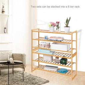 img 2 attached to 👞 Bamboo 3 Tier Shoe Rack: Compact Stackable Shoe Storage Organizer for Entryway, Hallway, and Closet - Natural Wooden Shoe Shelf